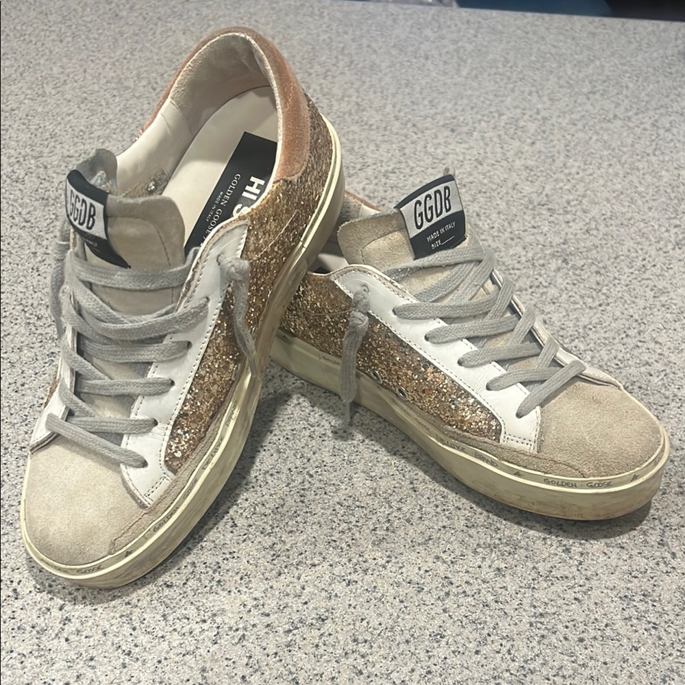 *LIMITED EDITION* Golden Goose Hi Star Women's Glitter Sneakers - Gold and Cream
